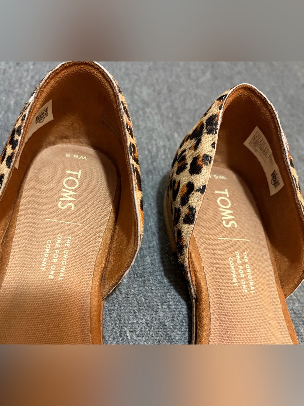TOMS Jutti D'orsay Flats in Carmel Brown Suede with Leopard Pattern Cow Hair - Picture 6 of 11